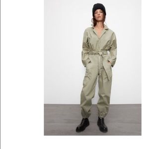 Zara long belted Jumpsuit khaki